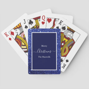 Frohe Weihnachtsblauer Glitzer Familienname Spielkarten