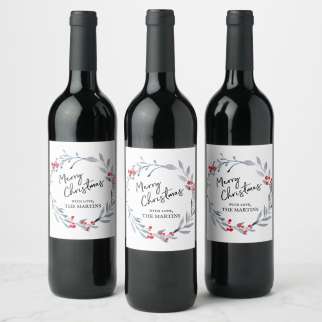Frohe Weihnachtsblauer Kranz Weinmarke Weinetikett (Flaschen)