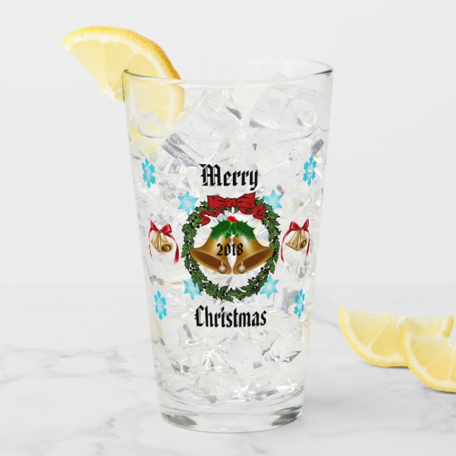Frohe Weihnachtsbohe, Kranz, Glocken und Schneeflo Glas (Vorderseite Ice)