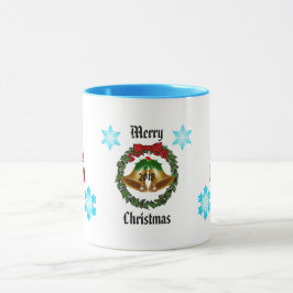 Frohe Weihnachtsbohe, Kranz, Glocken und Schneeflo Tasse