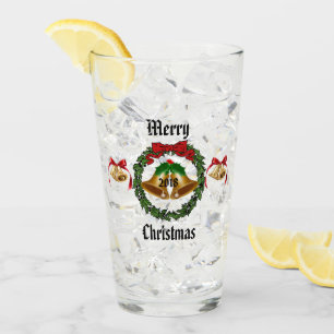 Frohe Weihnachtsbohe, Kranz und Glocken Glas