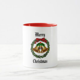 Frohe Weihnachtsbohe, Kranz und Glocken Tasse