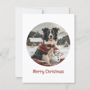 Frohe Weihnachtsborder Collie Dog Snowman Postkarte