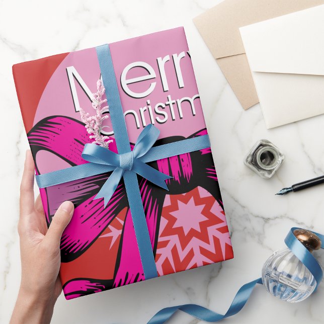 Frohe Weihnachtsbow Wrapping Paper Geschenkpapier (Von Creator hochgeladen)