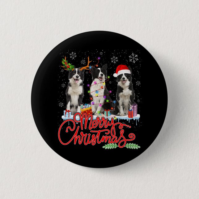 Frohe Weihnachtsbräune Collie Santa Reindeer Light Button (Vorderseite)