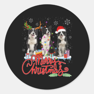 Frohe Weihnachtsbräune Collie Santa Reindeer Light Runder Aufkleber