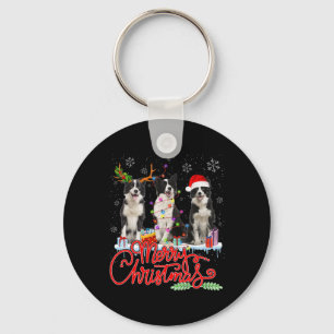 Frohe Weihnachtsbräune Collie Santa Reindeer Light Schlüsselanhänger