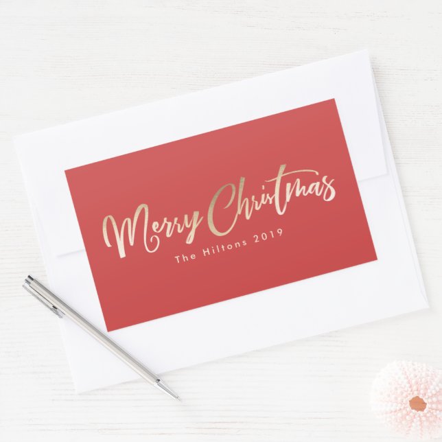 Frohe Weihnachtsbriefe Gold Foil Red Christmas Rechteckiger Aufkleber (Umschlag)