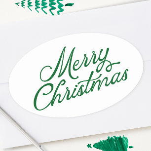 Frohe Weihnachtsbriefe Grün und Weiß Ovaler Aufkleber