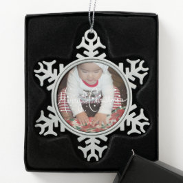 Frohe Weihnachtsbriefe und Baby Family Foto Schneeflocken Zinn-Ornament