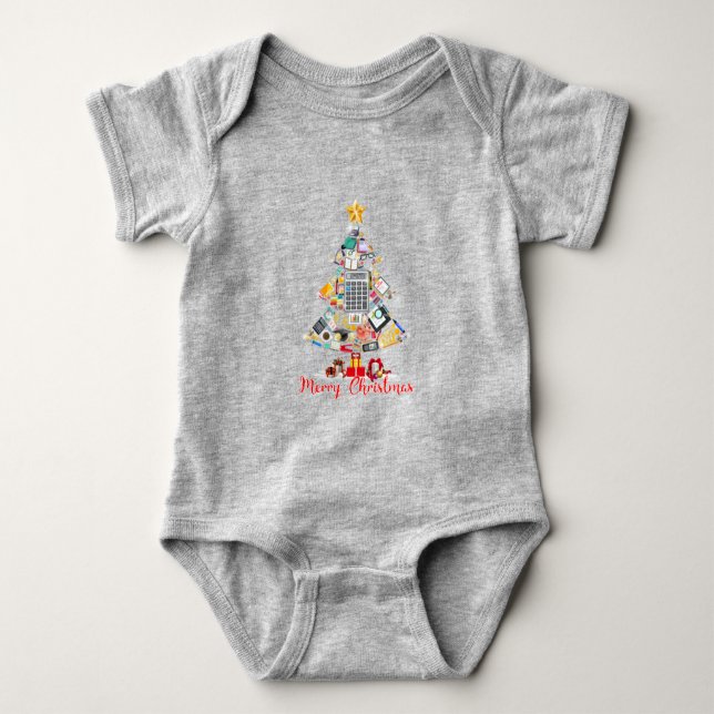 Frohe Weihnachtsbuchhalterin Santa Xmas Tree CPA A Baby Strampler (Vorderseite)