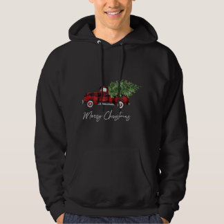 Frohe Weihnachtsbüffalo Karierter Truckbaum Hoodie