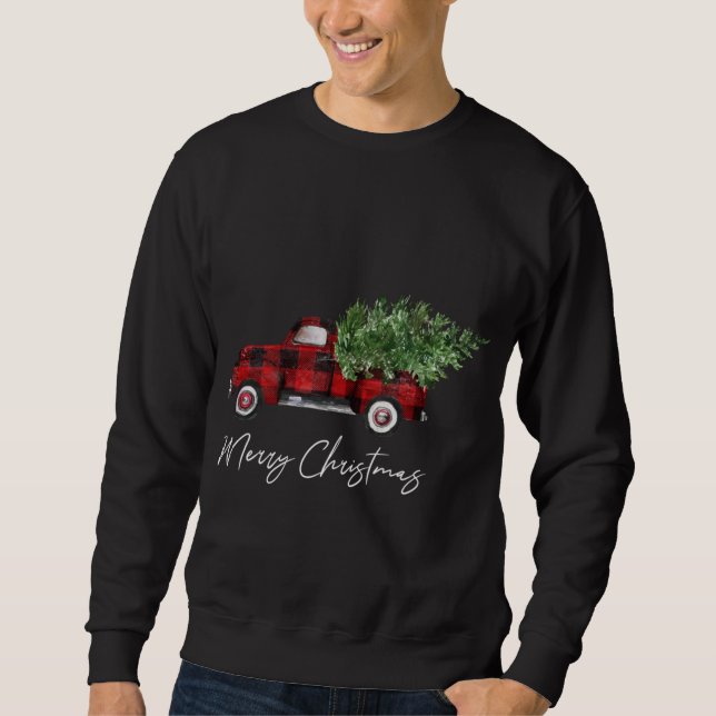Frohe Weihnachtsbüffalo Karierter Truckbaum Sweatshirt (Vorderseite)