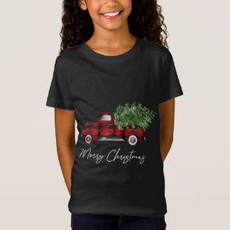 Frohe Weihnachtsbüffalo Karierter Truckbaum T-Shirt