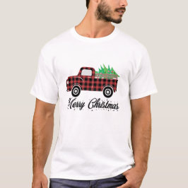 Frohe Weihnachtsbüffalo Karierter Truckbaum T-Shirt