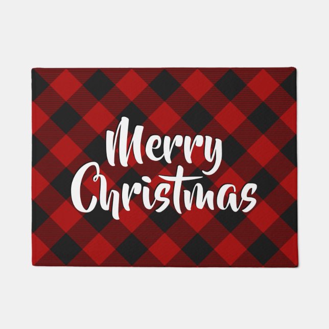 Frohe Weihnachtsbüffel Kariert Rot Fußmatte (Vorderseite)