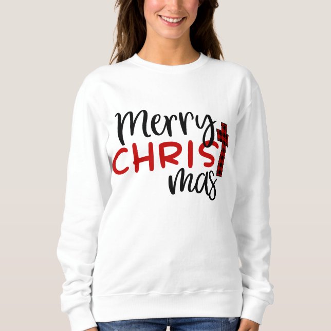 Frohe Weihnachtsbüffel Karierte Religiöse Christli Sweatshirt (Vorderseite)