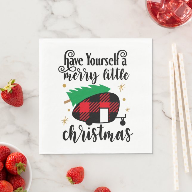 Frohe Weihnachtsbüffel Karierte Weihnachtsbaumen Serviette (Beispiel)