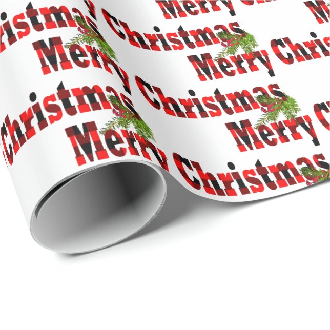 Frohe Weihnachtsbüffel karierter Text Geschenkpapier (Rolleneckpunkt)
