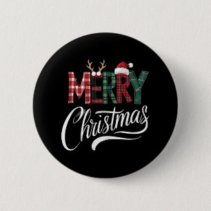 Frohe Weihnachtsbüffel Schwarz und Weiß Kariert fü Button