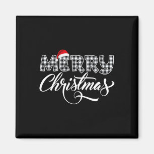 Frohe Weihnachtsbüffel Schwarz und Weiß Kariert fü Magnet