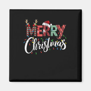 Frohe Weihnachtsbüffel Schwarz und Weiß Kariert fü Magnet