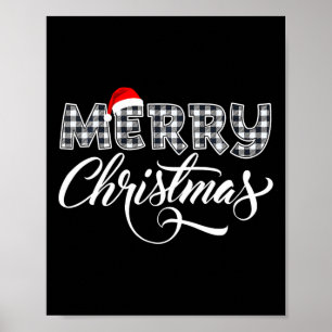 Frohe Weihnachtsbüffel Schwarz und Weiß Kariert fü Poster