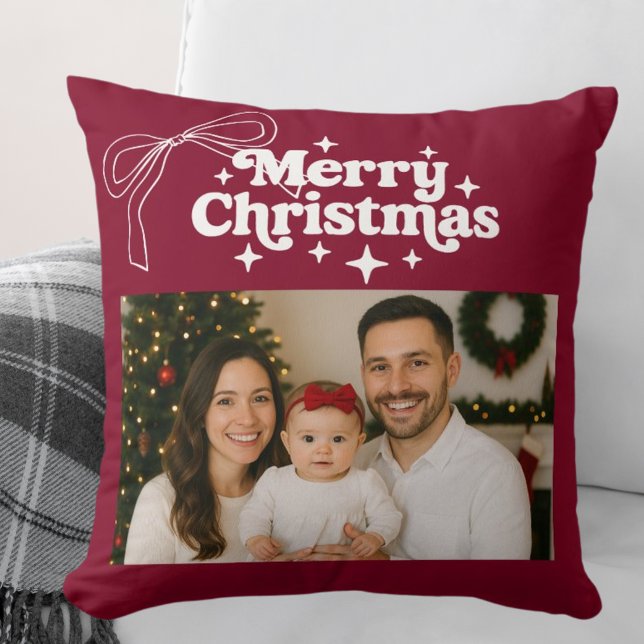Frohe Weihnachtsburgund Foto Bogen handgezeichnet Kissen (Von Creator hochgeladen)