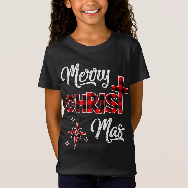 Frohe Weihnachtschristen geben Buffalo Kariert Paj T-Shirt (Vorderseite)