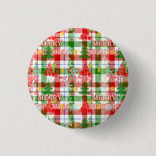 Frohe Weihnachtsdekoration Kariert Tartan Button