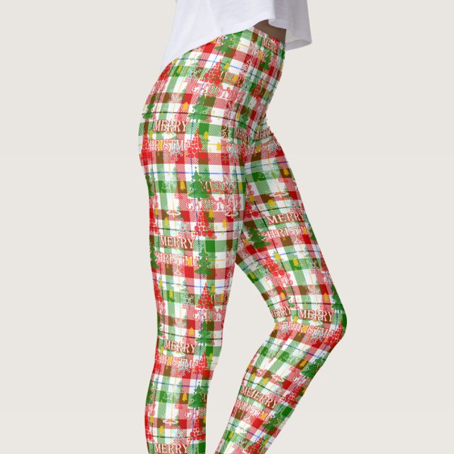 Frohe Weihnachtsdekoration Kariert Tartan Leggings (Von Creator hochgeladen)
