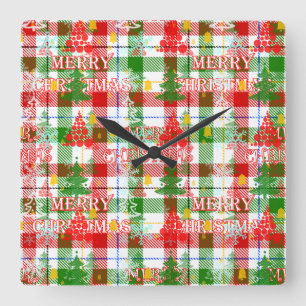 Frohe Weihnachtsdekoration Kariert Tartan Quadratische Wanduhr