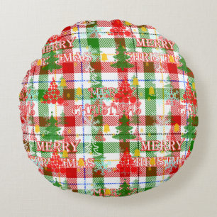 Frohe Weihnachtsdekoration Kariert Tartan Rundes Kissen