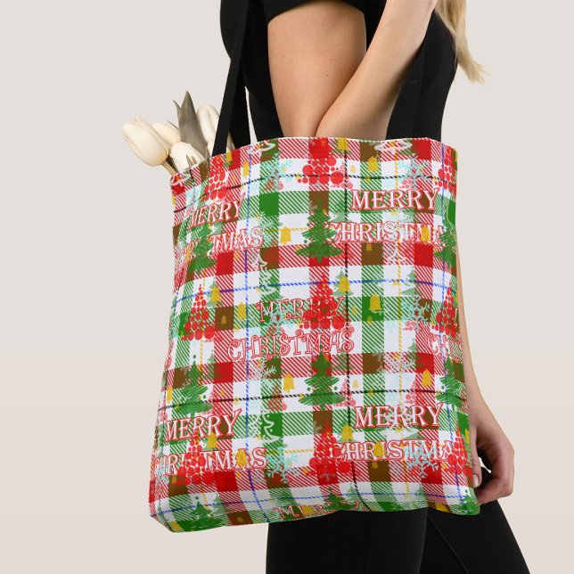 Frohe Weihnachtsdekoration Kariert Tartan Tasche (Von Creator hochgeladen)