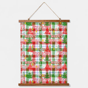Frohe Weihnachtsdekoration Kariert Tartan Wandteppich Mit Holzrahmen