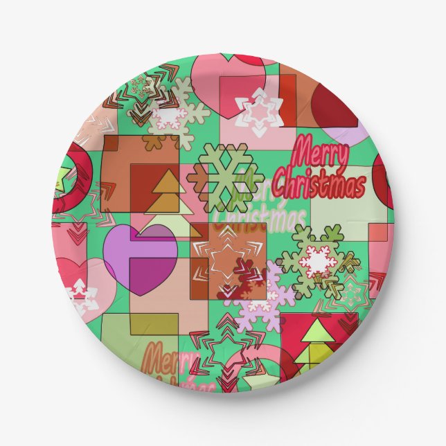 Frohe Weihnachtsdekoration Schneeflocke hören Pappteller (Vorderseite)