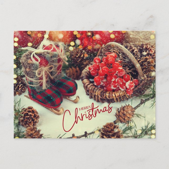 Frohe Weihnachtsdekorationen Feiertagspostkarte (Vorderseite)