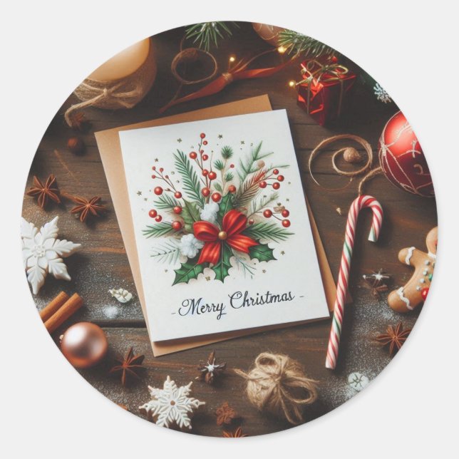 Frohe Weihnachtsdekorationen Runder Aufkleber (Vorderseite)