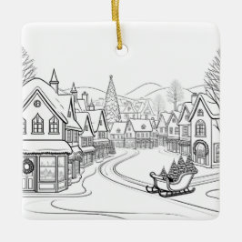 Frohe Weihnachtsdörfchen Schneeszene Personalisier Keramikornament