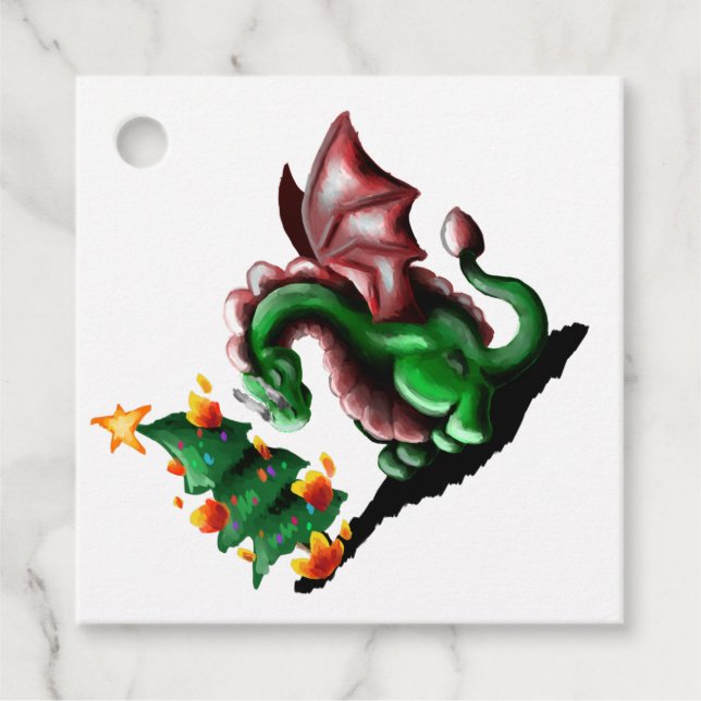Frohe Weihnachtsdrache Geschenkanhänger (Vorderseite)