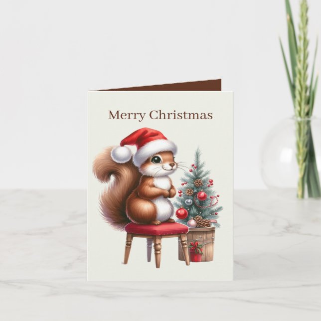Frohe Weihnachtseichhörnchen hinzufügen Nachricht Feiertagskarte (Vorderseite)
