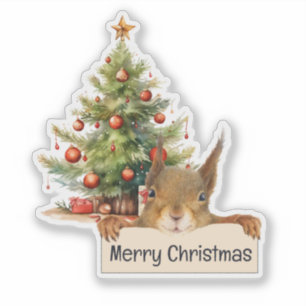 Frohe Weihnachtseichhörnchen Weihnachtsbaum essbar Aufkleber