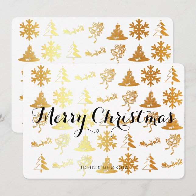 Frohe Weihnachtseinladung in weiß und gold Einladung (Vorne/Hinten)