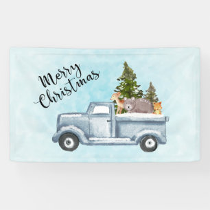 Frohe Weihnachtsfahrt mit Niedlichen Tieren Banner