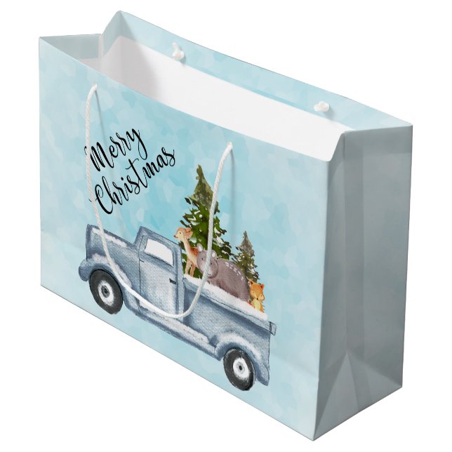Frohe Weihnachtsfahrt mit Niedlichen Tieren Große Geschenktüte (Vorderseite Schrägansicht)