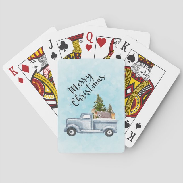 Frohe Weihnachtsfahrt mit Niedlichen Tieren Spielkarten (Rückseite)