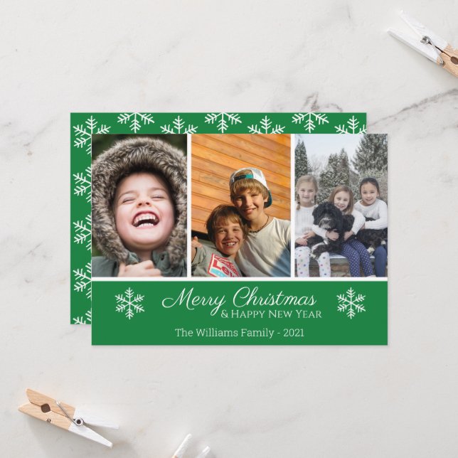 Frohe Weihnachtsfamilie 3 Foto Snowflake (Vorderseite/Rückseite Beispiel)