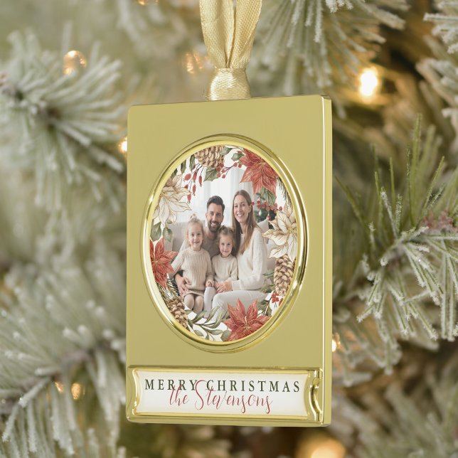 Frohe Weihnachtsfamilie Foto Banner-Ornament Gold (Von Creator hochgeladen)