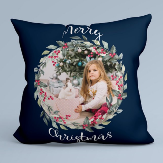 Frohe Weihnachtsfamilie Foto Blue Kissen (Von Creator hochgeladen)