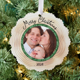 Frohe Weihnachtsfamilie Foto Custom GREEN Ornament Karte